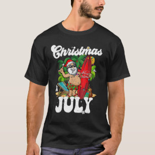Santa Claus Surfing Christmas In July  Summer Vaca T-Shirt