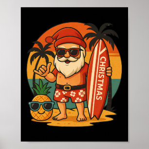 Santa Claus Surfing Hawaii Christmas Beach Fun Poster