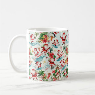 Santa Claus surfing on Christmas Holiday Coffee Mug
