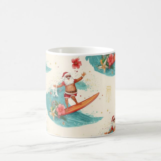  Santa Claus surfing on Christmas Holiday  Coffee Mug (Center)