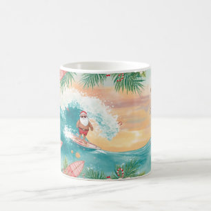 Santa Claus surfing on Christmas Holiday Coffee Mug