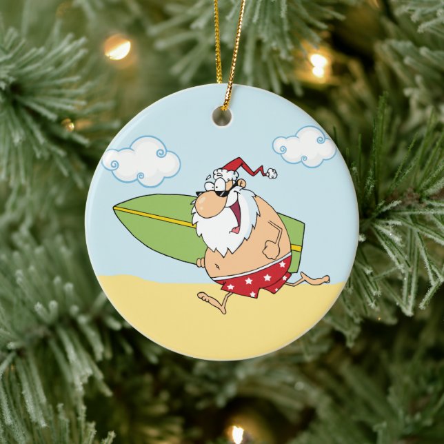 Santa Claus Surfing Ornament (Tree)
