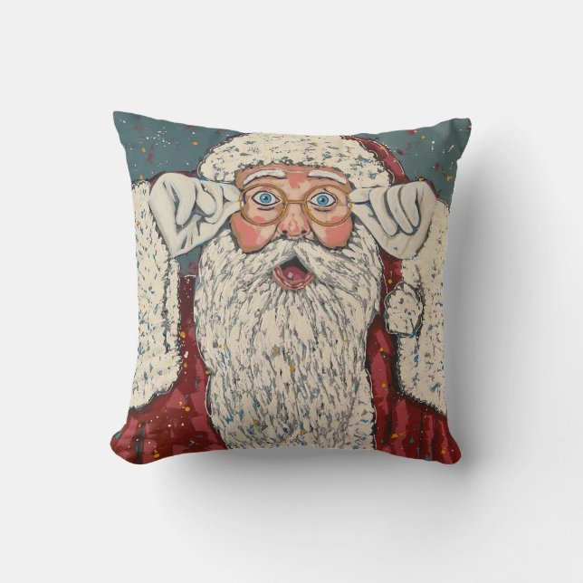 Santa Claus Surprised Throw Pillow (Front)