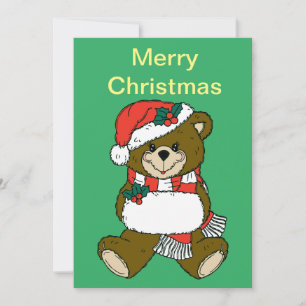 Santa Claus Teddy Bear Christmas Animal Art Holiday Card