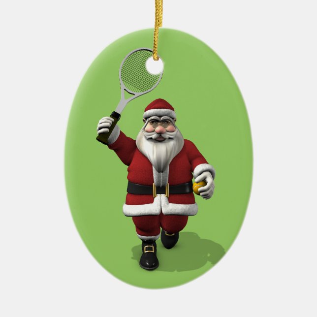 Santa Claus Tennis Player Ceramic Ornament (Front)