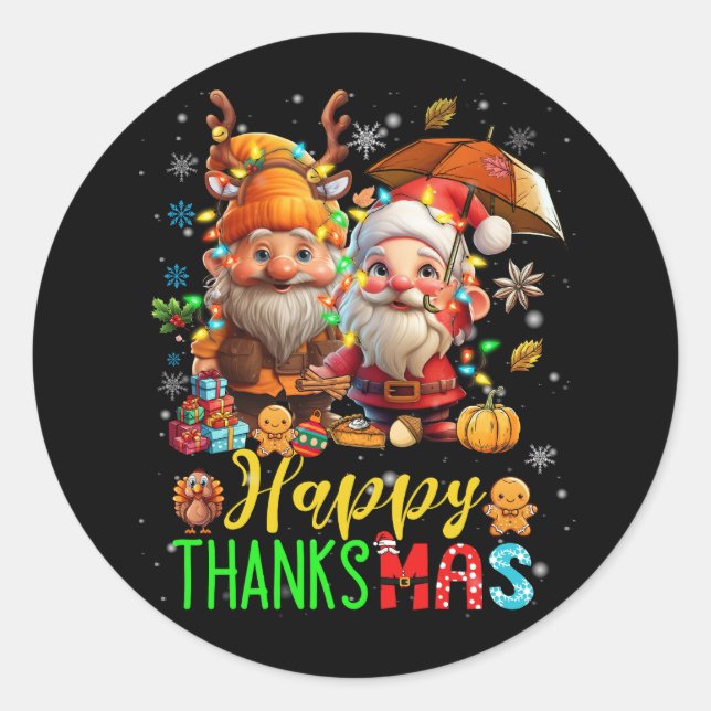 Santa Claus Thanksgiving Christmas Happy ThanksMas Classic Round Sticker (Front)