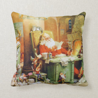 Santa Claus & the Elves at the North Pole Throw Pillow