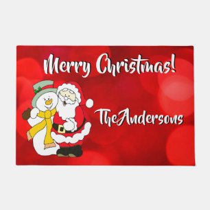 Santa Claus & The Snowman Colourful Illustration D Doormat