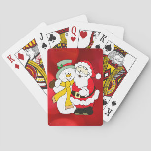 Santa Claus & The Snowman Colourful Illustration Playing Cards