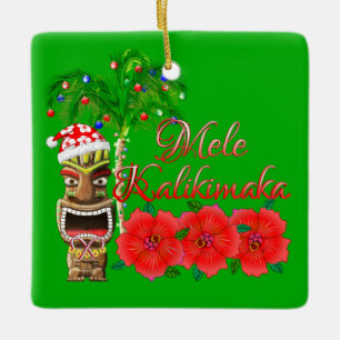 Santa Claus Tiki Mele Kalikimaka Ceramic Ornament
