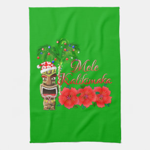 Santa Claus Tiki Mele Kalikimaka Kitchen Towel