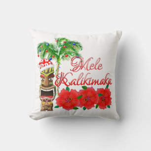 Santa Claus Tiki Mele Kalikimaka Throw Pillow