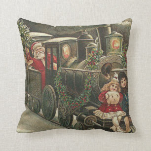 Santa Claus Train Holly Garland Children Throw Pillow