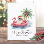 Santa Claus Tropical Beach Christmas Holiday Card<br><div class="desc">Get into the holiday spirit with this unique folded Christmas card featuring a relaxed Santa Claus in sunglasses lounging in a pink flamingo floaty out in the ocean. Perfect for sending beachy holiday wishes, this card is great for anyone living in tropical places like Florida, Hawaii, or the Bahamas—or anyone...</div>