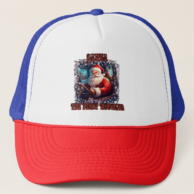 Santa Claus Trucker Christmas Holiday Driving Fest Hat (Front)