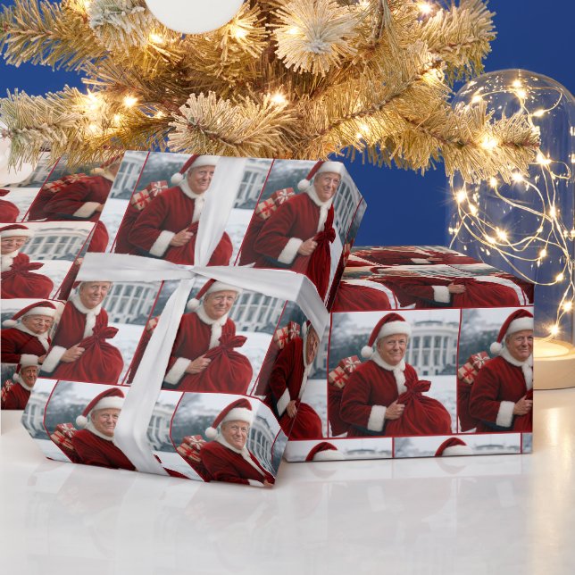Santa Claus Trump In Front of White House Wrapping Paper (Holidays)
