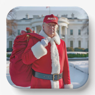 Santa Claus Trump With MAGA Hat Paper Plate