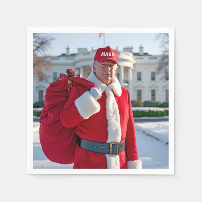 Santa Claus Trump With Red Gift Sack Napkin (Front)