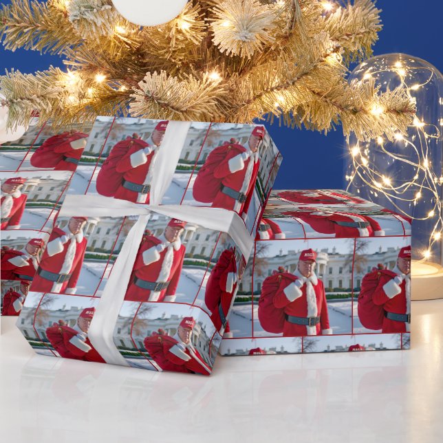 Santa Claus Trump With Red Gift Sack Wrapping Paper (Holidays)