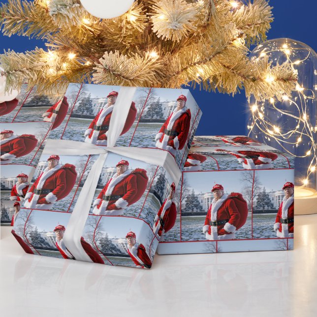 Santa Claus Trump With Red Gift Sack Wrapping Paper (Holidays)