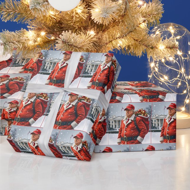 Santa Claus Trump With Red Sack Wrapping Paper (Holidays)