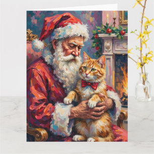 Santa Claus Turkish Angora Cat Christmas Art Card