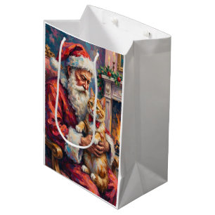 Santa Claus Turkish Angora Cat Christmas Art Medium Gift Bag