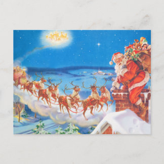 Santa Claus Up On  The Rooftop On Christmas Eve Holiday Postcard