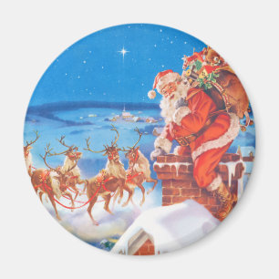 Santa Claus Up On  The Rooftop On Christmas Eve Magnet
