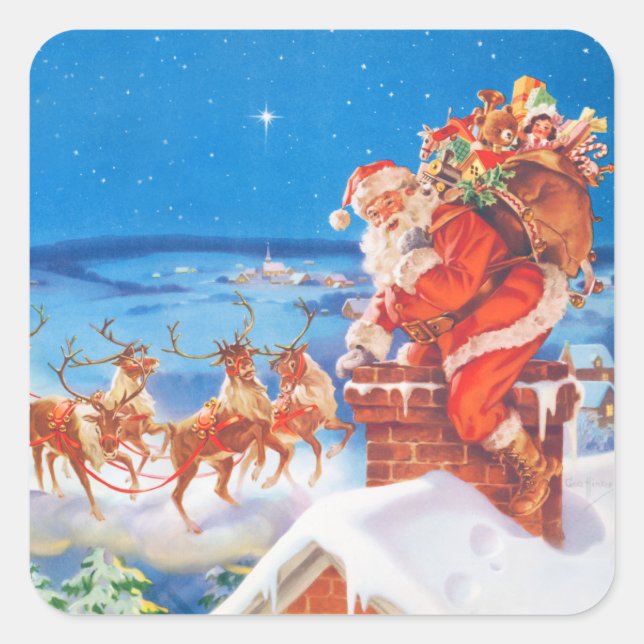 Santa Claus Up On The Rooftop Square Sticker (Front)