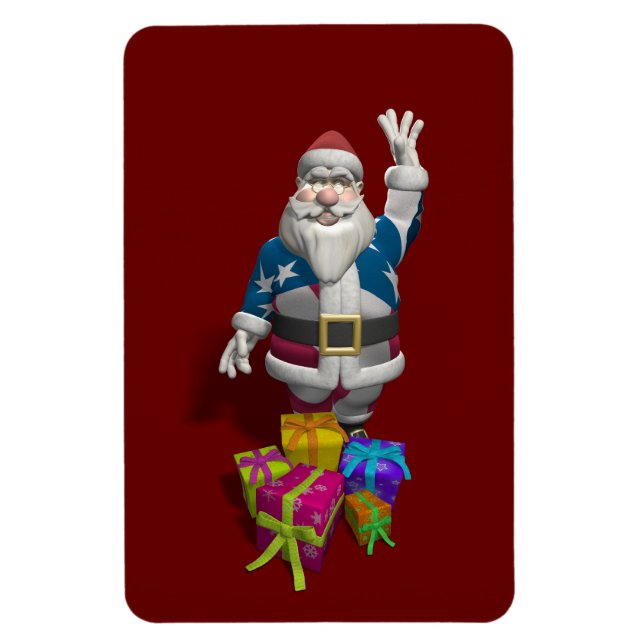 Santa Claus US Flag Jacket Magnet (Vertical)