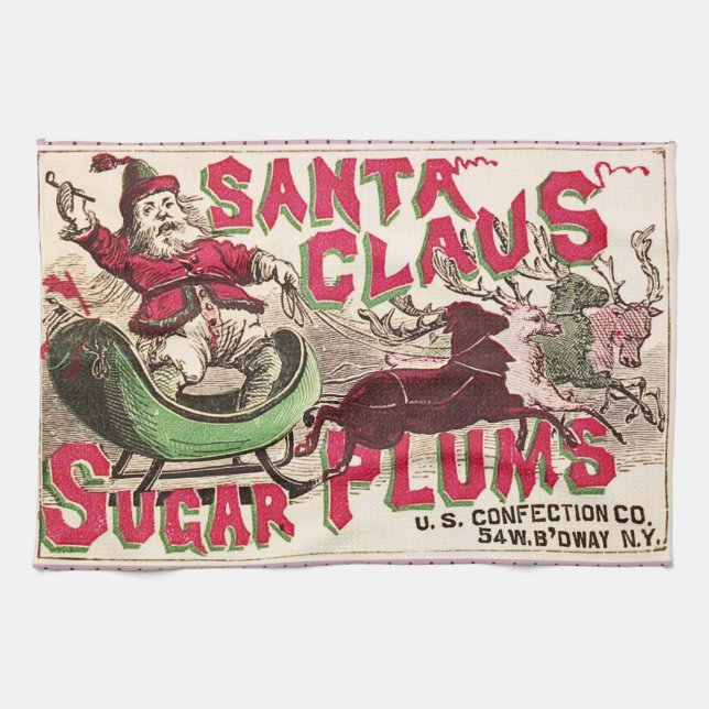 Santa Claus Vintage Illustration Sleigh Kitchen Towel (Horizontal)