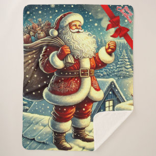 Santa Claus Vintage Merry Christmas Sherpa Blanket