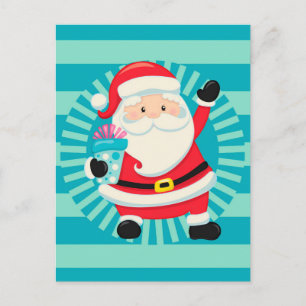 Santa Claus - Vintage Santa Blue Aqua - Christmas Postcard