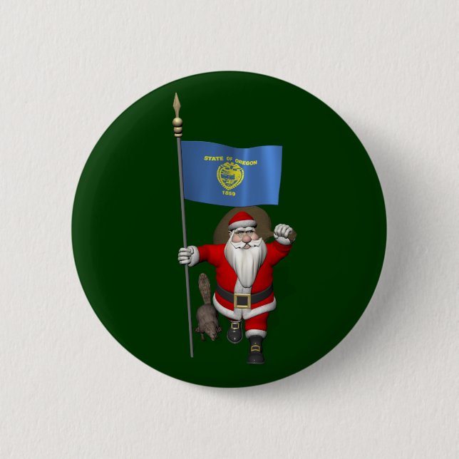 Santa Claus Visiting The Beaver State 2 Inch Round Button (Front)