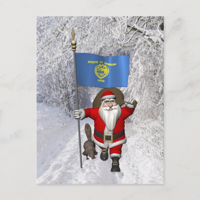 Santa Claus Visiting The Beaver State Holiday Postcard (Front)