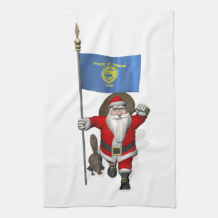 Santa Claus Visiting The Beaver State Kitchen Towel