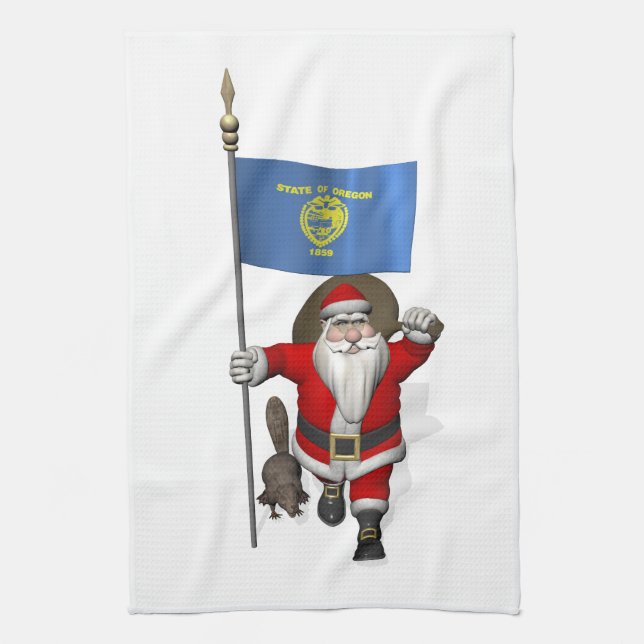 Santa Claus Visiting The Beaver State Kitchen Towel (Vertical)