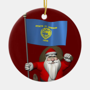 Santa Claus Visits TheUS Beaver State Ceramic Ornament