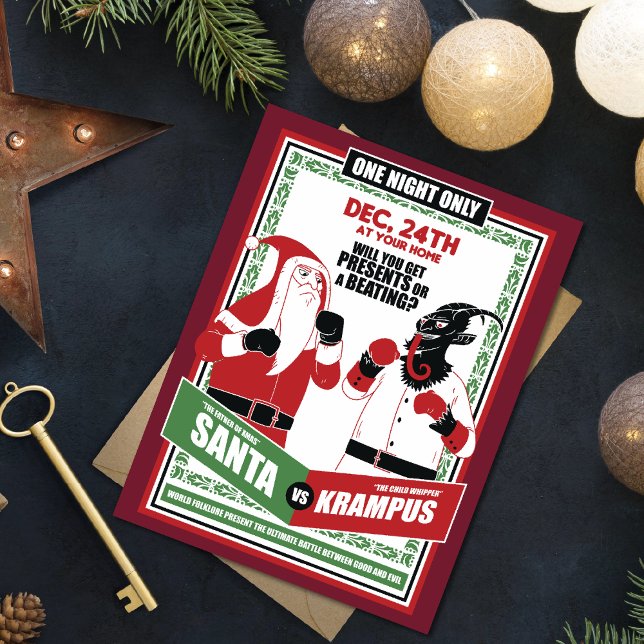 Santa Claus vs. Krampus Boxing Match Good vs. Evil Holiday Card (Creator Uploaded)