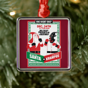 Santa Claus vs. Krampus Boxing Match Good vs. Evil Metal Ornament