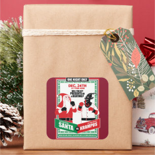 Santa Claus vs. Krampus Boxing Match Good vs. Evil Square Sticker