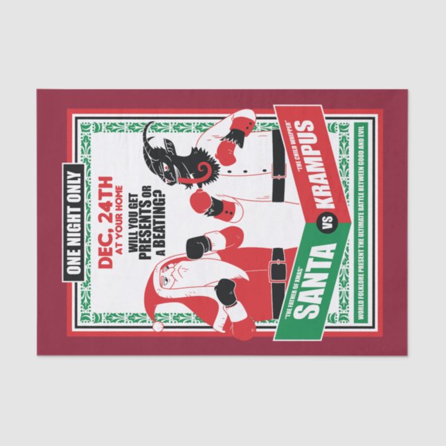 Santa Claus vs. Krampus Boxing Match Good vs. Evil Tissue Paper (Front)