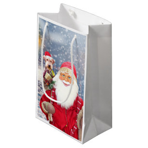 Santa Claus w Christmas Gifts Airedale Dog Small Gift Bag