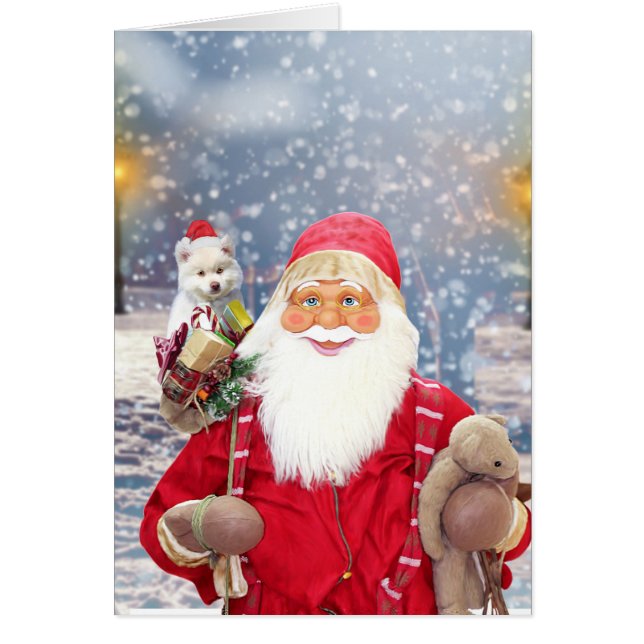 Santa Claus w Christmas Gifts American Eskimo Dog (Front)