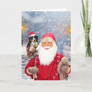 Santa Claus w Christmas Gifts Bernese Mountain Dog Holiday Card