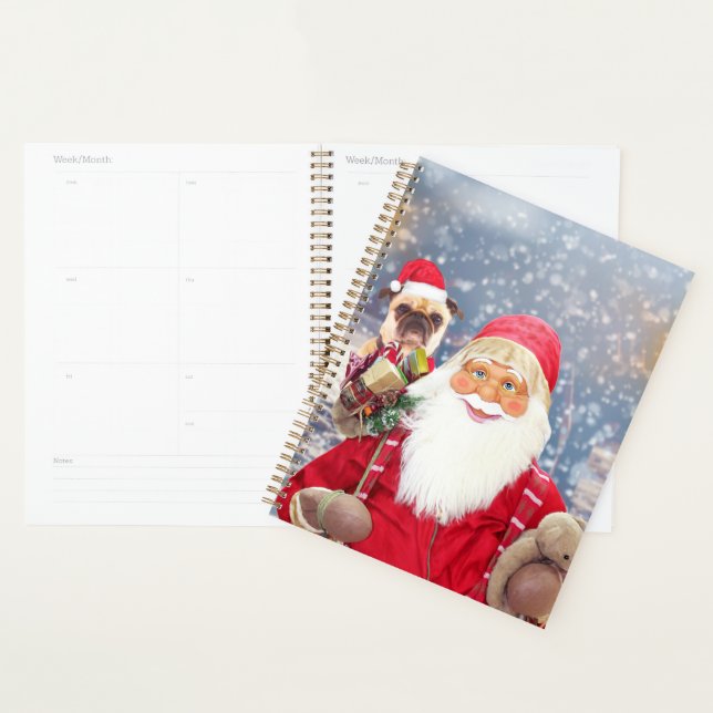 Santa Claus w Christmas Gifts Pug Dog Planner (Display)