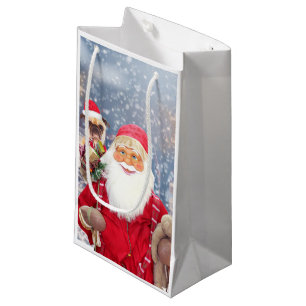 Santa Claus w Christmas Gifts Pug Dog Small Gift Bag