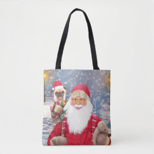 Santa Claus w Christmas Gifts Pug Dog Tote Bag