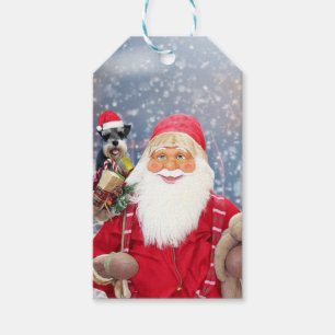 Santa Claus w Christmas Miniature Schnauzer Dog Gift Tags